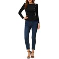thumbnail image 2 of INSPIRE CHIC Women's Casual Round Neck Puff Long Sleeve Button Decor Peplum Blouse XS Black, 2 of 6