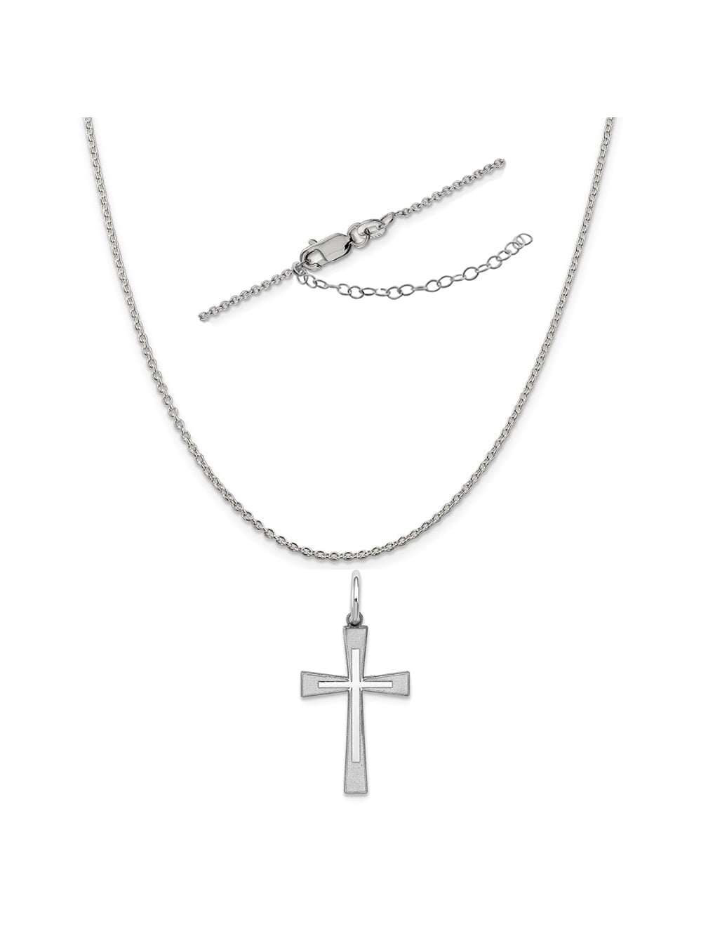 Sterling Silver Anti-Tarnish Treated Laser Designed Cross Charm on an Adjustable Chain Necklace