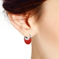thumbnail image 2 of Chic and Sleek Red Simulated Coral Crescent Moon Sterling Silver Huggie Earrings, 2 of 5