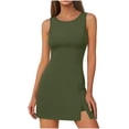 thumbnail image 3 of Ymauqau Tennis Dress for Women Sleeveless Crew Neck Side Split Slim Athletic Dress with Built in Shorts Mini Workout Dresses, 3 of 6