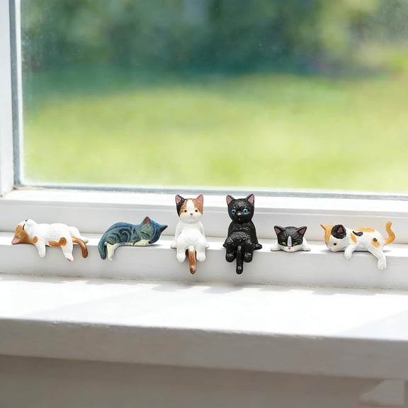 Emotional Support Desk Cats, 5 PCS Mini Cat Figurines for Desk, Cute Tiny Cat Decorations for Computer Monitor, Office Desk, Dashboard & Rearview Mirror, Funny Cat Lover Gifts for Women and Men