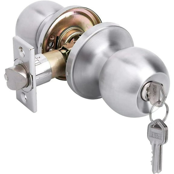 YIHATA Doorknob, 1 Pack Entry Doorknobs Lock with Keys, for Front Door, Exterior and Interior Doors, Satin Nickel Finish