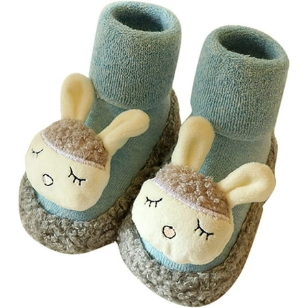 

QWZNDZGR Baby Grip Sock Shoe Soft Winter Warm Thick Non Slip Keep Warm Booties Toddler 6-9-12-18-24 Months Slip-On Shoes Socks