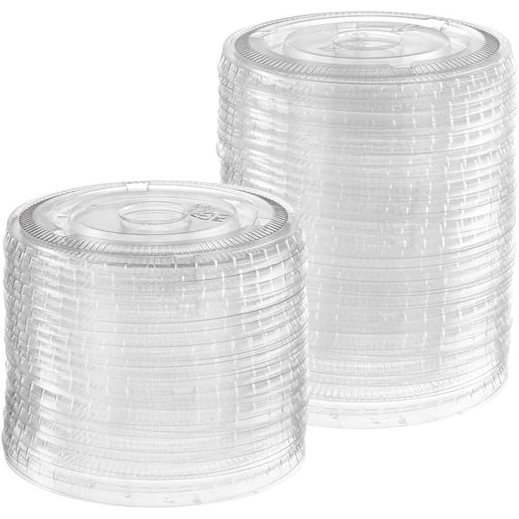 GUSTO 98mm Flat Plastic Lids Cup Covers for 24, 20, 16 & 12 oz Plastic Cups, (No Hole) 100 Pack