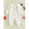 thumbnail image 2 of Liacowi Baby Girls Boys Christmas Jumpsuit Long Sleeve Crew Neck Embroidery Deer Zipped Romper Infant Winter Fleece Jumpsuit 0-18M, 2 of 9