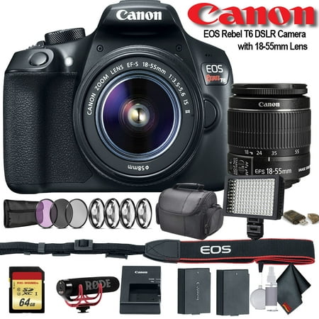 Canon EOS Rebel T6 DSLR Camera with 18-55mm Lens W/ Bag, Extra Battery, LED Light, Mic, Filters and More - Advanced Bundle