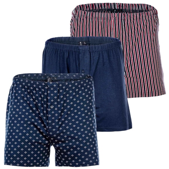 YOURBASICS Calzoncillos de punto para Hombre, paquete de 3 - algodón, abertura con botones, patrón, paquete múltiple AzulMix XL (X-Large)