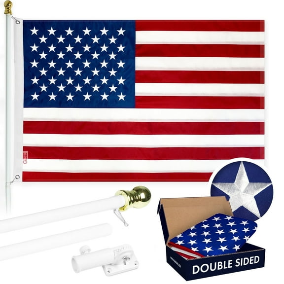 G128 - 6 Feet Tangle Free Spinning Flagpole (White) USA Double Sided Brass Grommets Embroidered 3x5 ft (Flag Included) Aluminum Flag Pole
