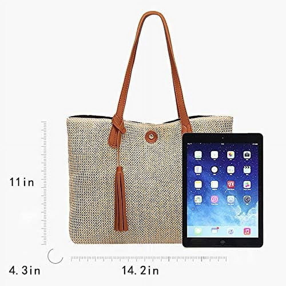 LinYooLi Women Straw Crochet Tote Bohemian Summer Beach Bag Large Handmade Shoulder Bag