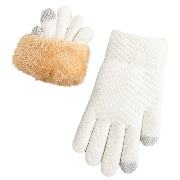 Womens Gloves Winter New Winter Velvet Thickened Warm Gloves Women's Gloves Outdoor Cold Proof Gloves Style B-83 White One Size
