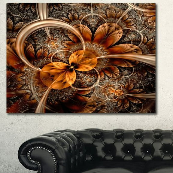 Designart 'Dark Orange Fractal Flower ' Abstract Canvas Art Print