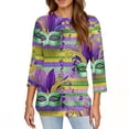thumbnail image 4 of Womens Mardi Gras Top 3/4 Sleeve Carnival Shirt, Casual Crew Neck Blouse for 2026 Carnival Party, 4 of 5