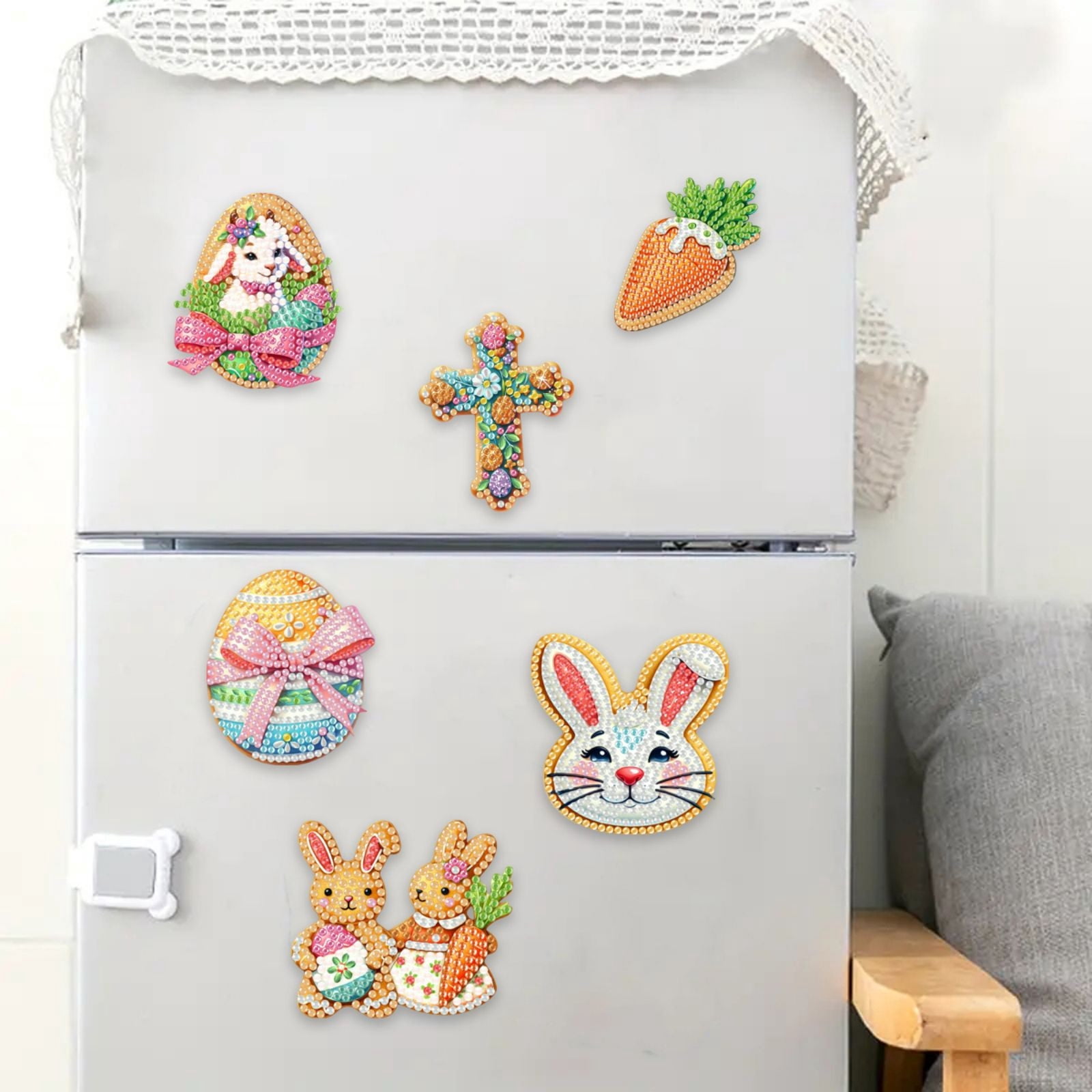 FLOPESN 6Pcs Holiday DIY Diamond Art Painting Refrigerator Magnet,Creative Design Easter St. Patrick's Day Acrylic Home Decors-Cookies
