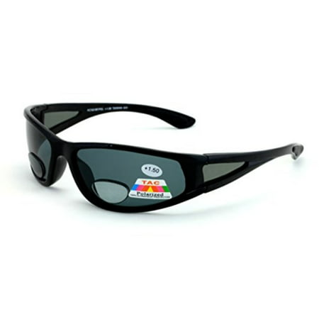 mens polarized fly fishing sunglasses with rx magnification bifocal lens readers (black/black lens, +1.50 bifocal)