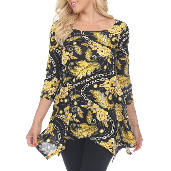 White Mark Women's Floral Chain Printed Tunic Top with Pockets