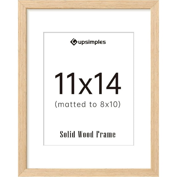 11x14 Picture Frame, Natural Solid Wooden Picture Frames, Display 8x10 with Mat or 11 x 14 Without, Vertical or Horizontal Wall Hanging, 1 Pack, Natural