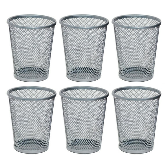 Paquete de 6 portalápices de malla metálica, portalápices redondos para escritorio, oficina, organizador de bolígrafos, 10,8 x 9 cm, plateado