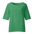 thumbnail image 4 of moda de las mujeres media manga cuello redondo color sólido camisa casual suelta top verde / 2xl, 4 of 6