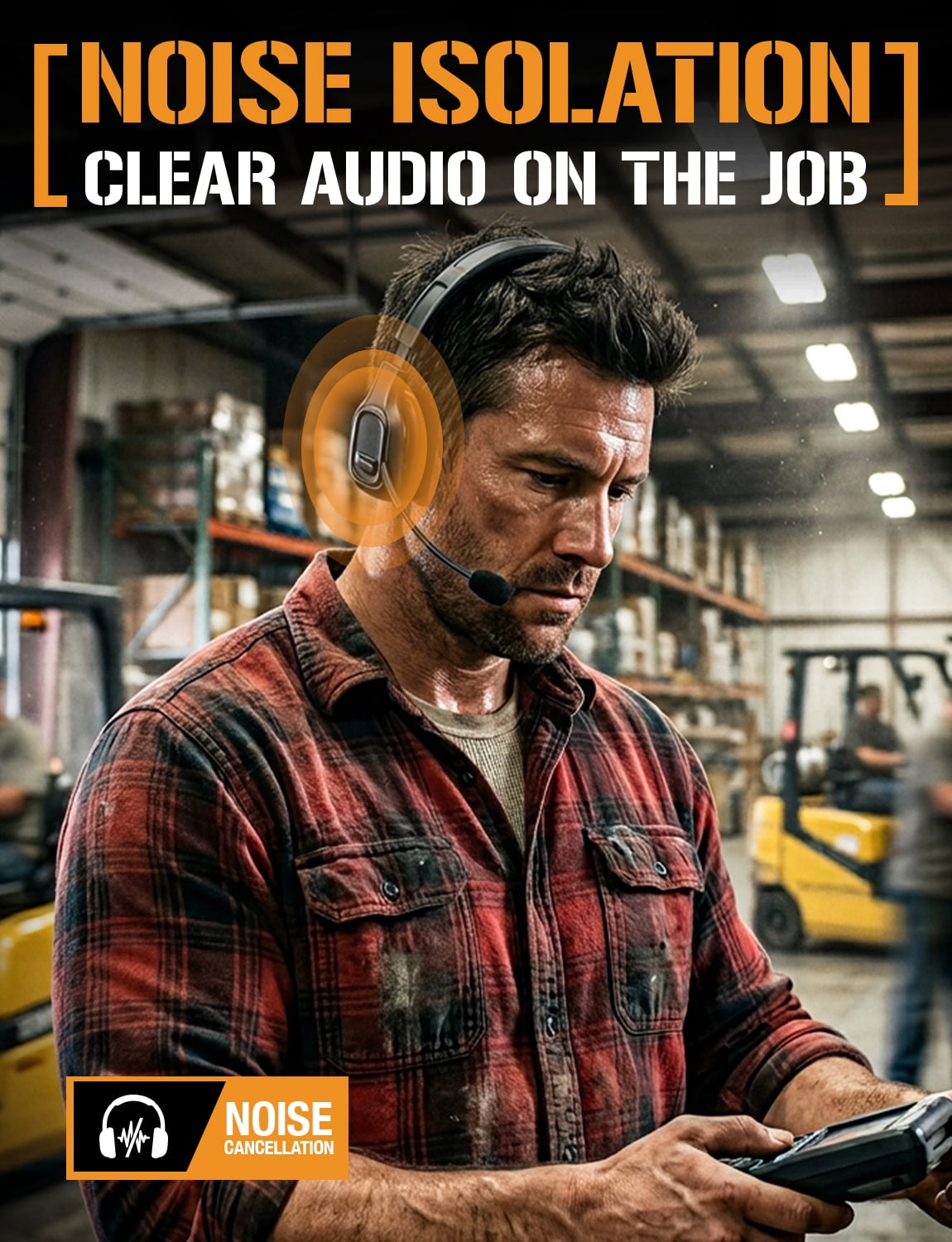 ToughTested PROCOMM 724 Wireless Bluetooth Headset with Microphone, Noise-Reducing Mic, HD Audio, Lightweight Design, Up to 45 Hours Talk Time, 5-Year Warranty