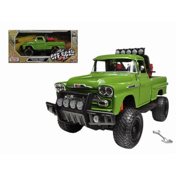 1958 Chevrolet Apache Fleetside Pickup Truck Off Road Green 1/24 Diecast Model by Motormax