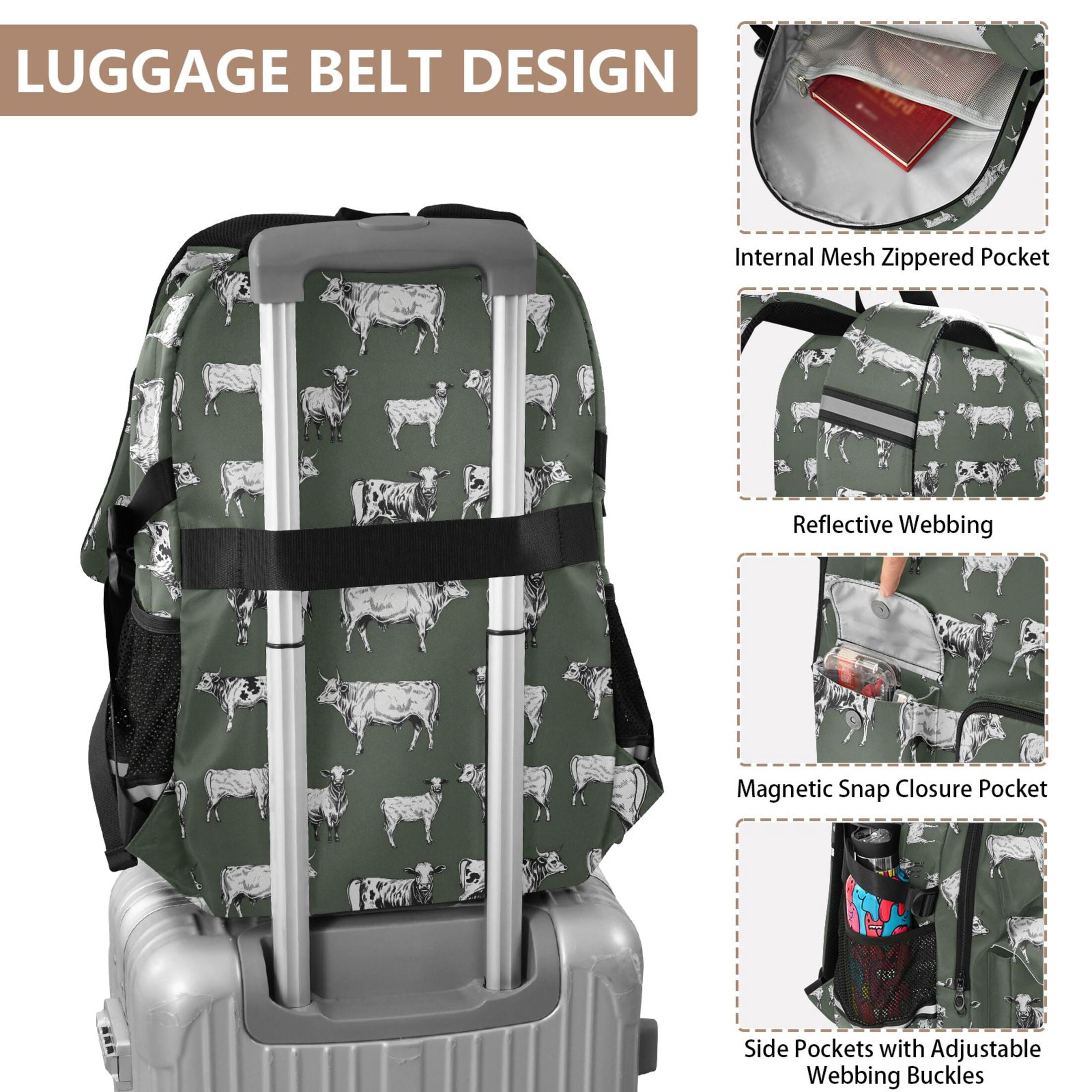 ALAZA Vintage Cows Print Student Backpack School Bookbag Large Laptop Daypack Travel Bag