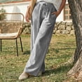 thumbnail image 6 of VEKDONE Womens Drawstring Wide Leg Pants Casual Elastic High Waist Striped Palazzo Trouser Loose Fit Lightweight Beach Lounge Pants with Pockets Black XXL, 6 of 9