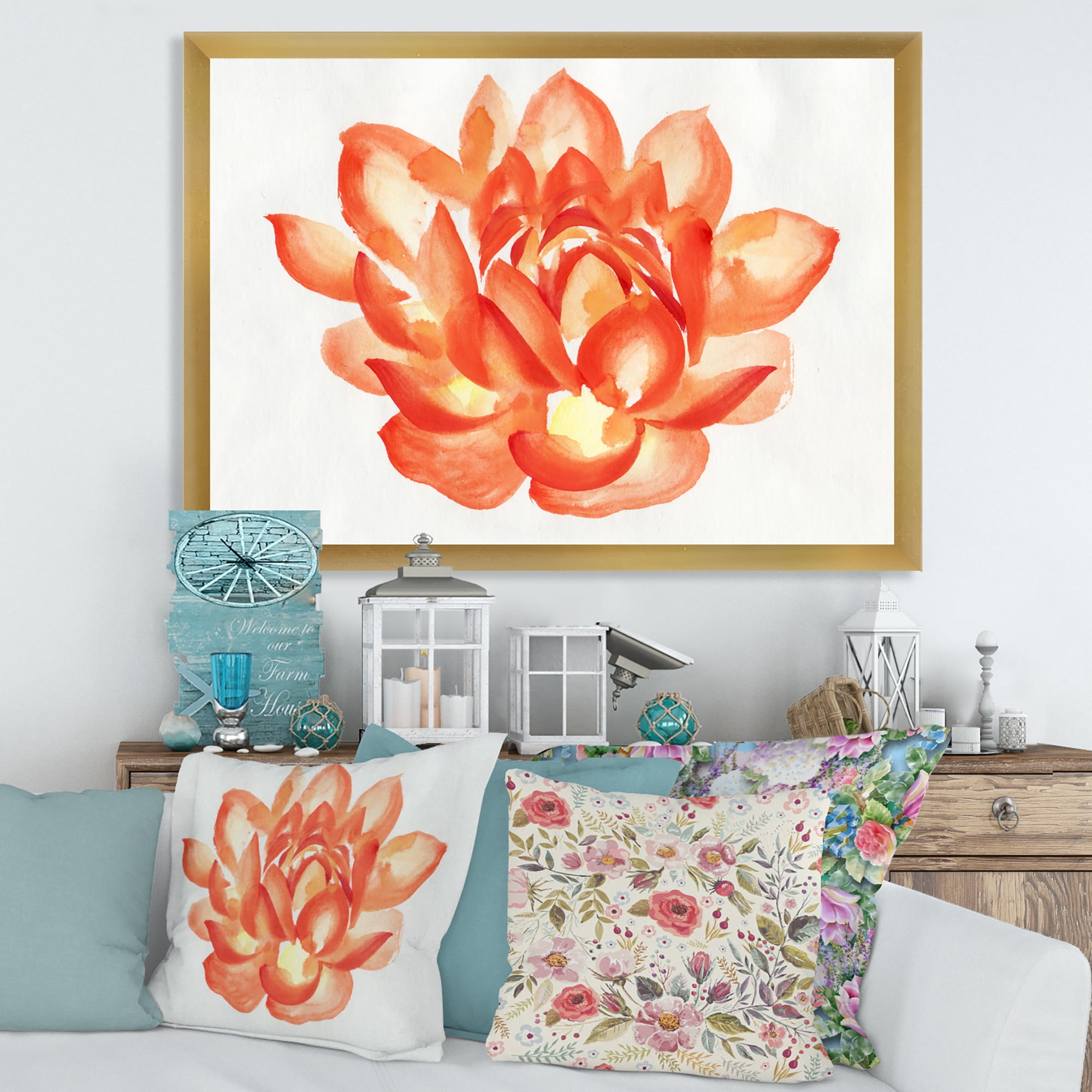 Designart 'Ancient Detail of A Orange Lotus' Traditional Framed Art Print