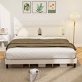 thumbnail image 2 of HOMCOM King Bed Frame with Upholstered Headboard Platform Bed Frame Cream, 2 of 8
