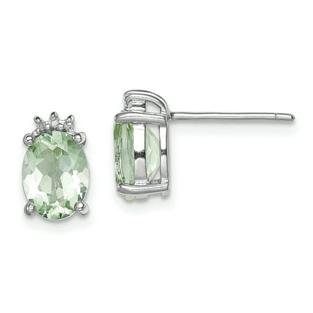 Primal Silver Sterling Silver Rhodium-plated Oval Green Quartz and Diamond Post Earrings