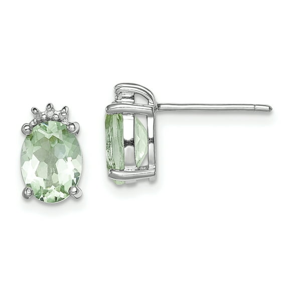 Primal Silver Sterling Silver Rhodium-plated Oval Green Quartz and Diamond Post Earrings
