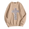 thumbnail image 4 of Chandails en Molleton pour Femmes Imprimé Los Angeles Automne Col Rond Manches Longues Chandail en Molleton Oversize Chandail avec Design Épaules Tombantes Chandail de Sport Femme Kaki TTG, 4 of 4