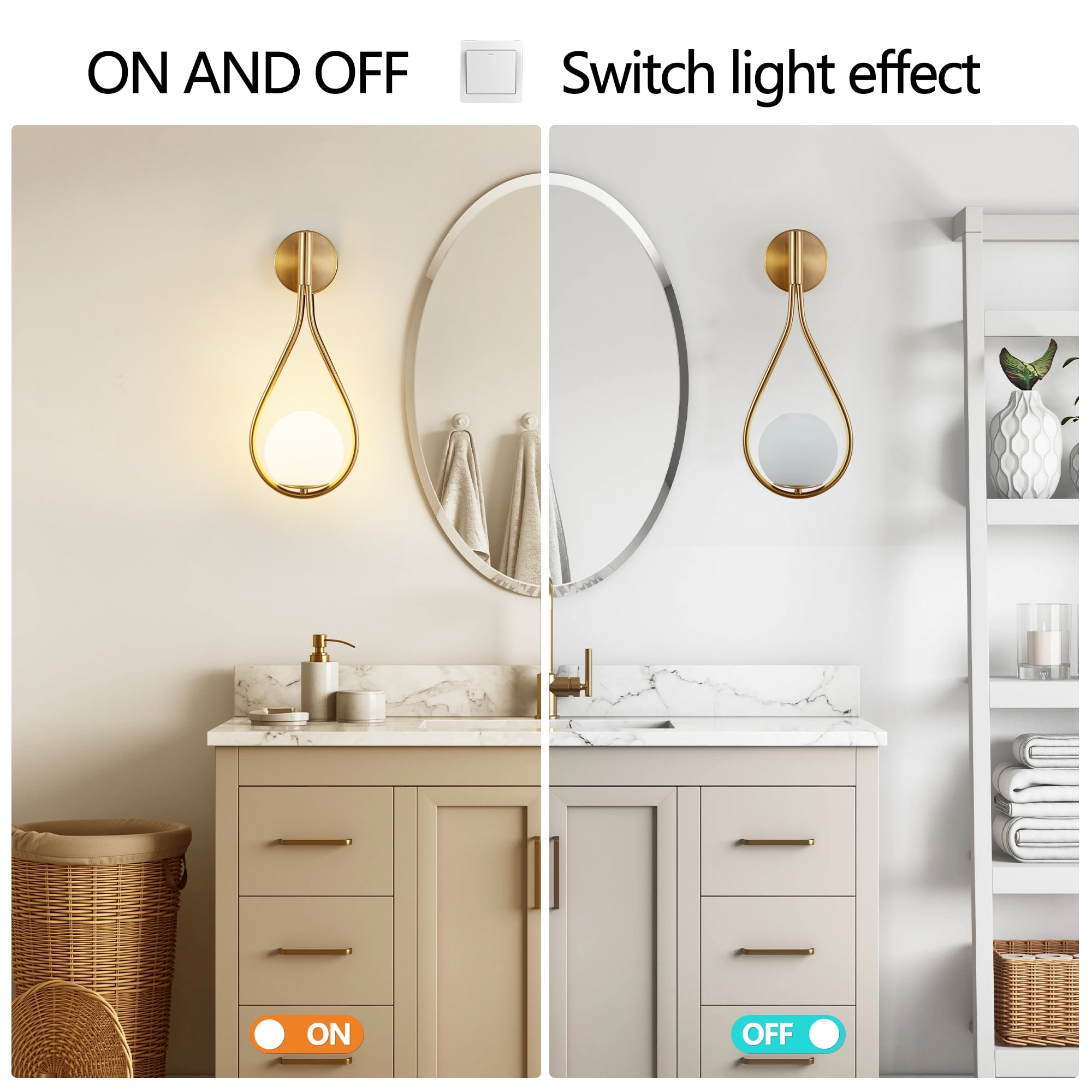 Efdelf Modern Energy Efficient Brushed Brass Wall Sconces with Frosted Glass Globe 2 Count