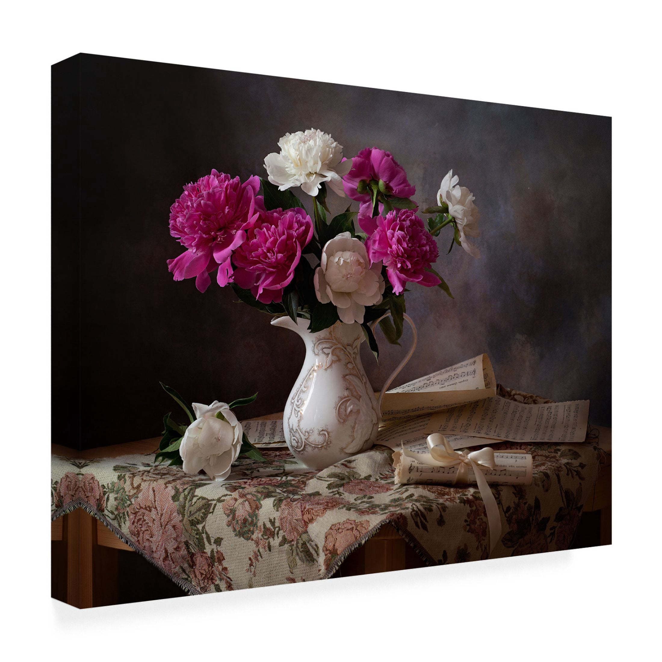 Canvas Wall Art - Alina Lankina 'Still Life With Peonies' Wall Art for Living Room, Bedroom, or Office Décor by Trademark Fine Art - 24 x 18 Inches