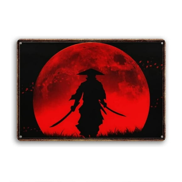 Size: 16" x 12" Vintage Tin Sign Japan Samurai Samurai with Sword Metal Tin Sign Wall Art Home Decor Kitchen Poster Cafe Pub Plaque