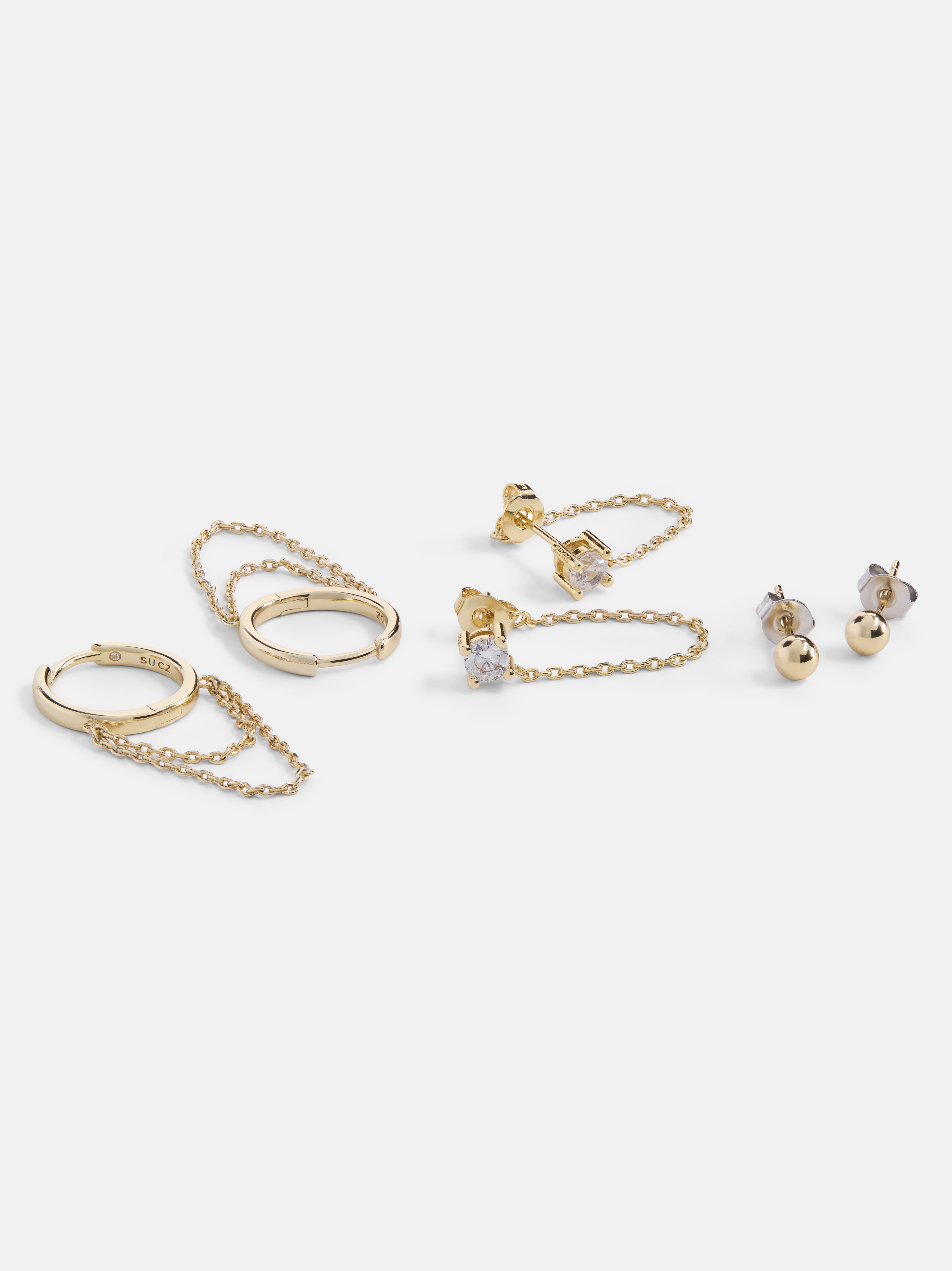 Free Assembly Women's Demi Fine 14K Gold Plated Cubic Zirconia Stud and Hoop Earrings Set, 3-Pair