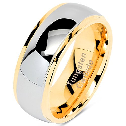 Tungsten Ring 14K Gold Mens Wedding Band Classic Womans Bridal Jewelry Size 6-13 