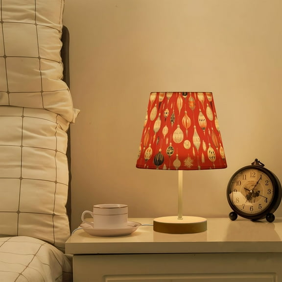 Yayeee Mini Table Lamp 10.8" Dimmable with Fabric Shade 3 Color Temperatures, Christmas Ornaments Pattern