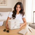 thumbnail image 6 of Double-Layer Mesh Toiletry Bag with Zippered Compartments and Handle, Beige Travel Bathroom Organizer, Large Makeup Storage Bag for Women, Cosmetic Pouch for Vacation, 6 of 7