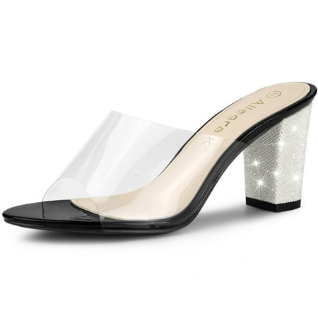 

Unique Bargains Women s Glitter Chunky Heel Clear Slides Sandals