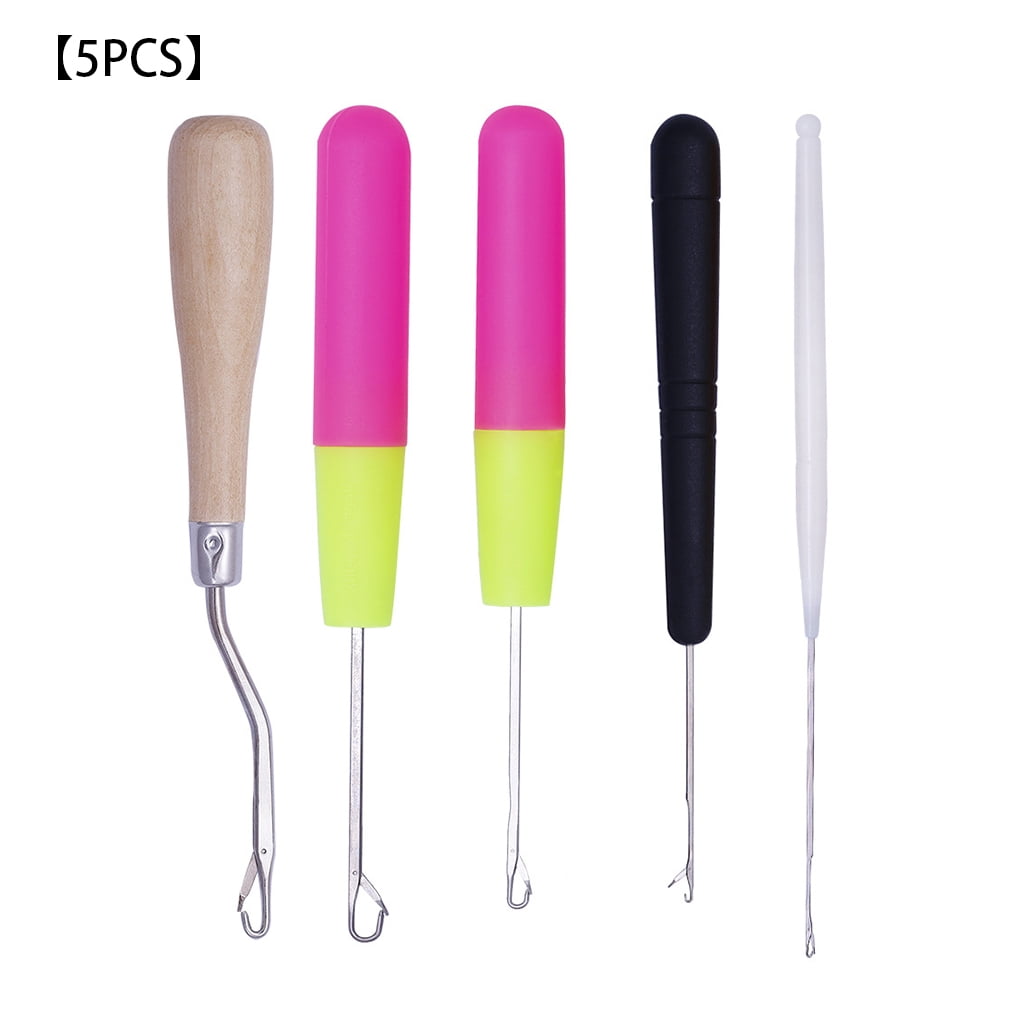 TureClos 5Pcs Wooden Handle Crochet Hooks Metal Hand Knitting Bent Latch Hook Rug Carpet Making Tools