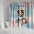 thumbnail image 4 of Happy Birthday Cute Puppy Shetland Sheepdog with Cake Gifts Party Hat Shower Curtain Sheltie Dog Lover Gifts Waterproof Bathroom Bathtub Curtain - 00029, 4 of 5
