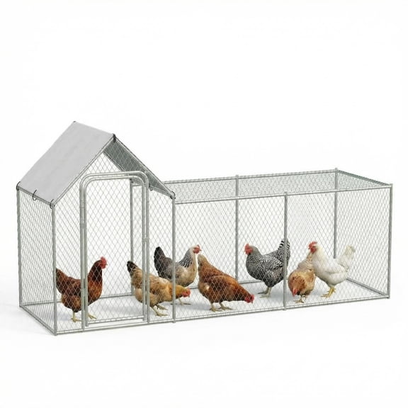 10FT Spacious Metal Walk-in Chicken Coop, Heavy Duty Poultry Cage with Lockable Door – Waterproof & UV-Resistant Cover, Galvanized Steel Frame for Chickens, Ducks & Rabbits in Backyard Farm