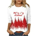 thumbnail image 3 of Nfurl Christmas Shirts for Women Holidays Time Casual Three Quarters Length Sleeve Crewneck Tops Xmas Tree Graphic Tees Festival Top Red XXL, 3 of 5