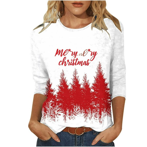 LiMoi Women's Seasonal Fashion Blouse with 3/4 Sleeve Round Neck and Modern Tree Graphic Tees Tshirts Tops Shirts My Items Orders