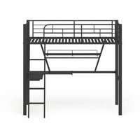 Silver and Black Twin Loft Bed with Desk