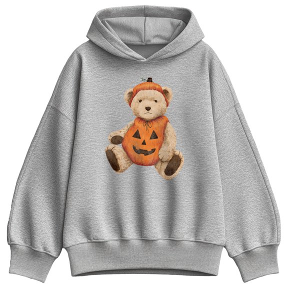 Instant Message - Pumpkin Teddy Bear Oversized Fleece Hoodie Sweatshirt