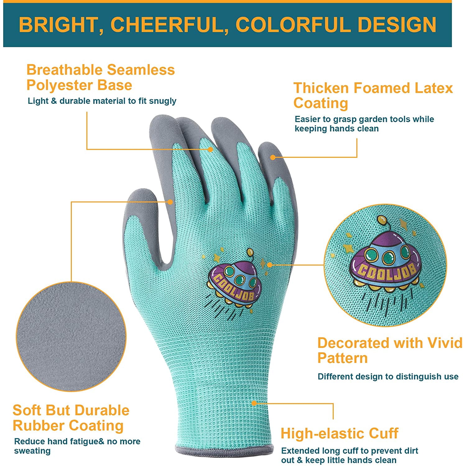3 Pairs Kids Gardening Gloves for Age 3-5, Children Grippy Rubber Coated Garden Work Gloves, Orange & Green & Yellow, Small Size (3 Pairs S)