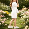 thumbnail image 4 of Fesfesfes Girls Short Puff Sleeve Ribbed Knit Dress with Matching Mini Crossbody Bag Round Neck A-Line Casual Summer Spring Outfit Ages 3-9 Years, 4 of 6