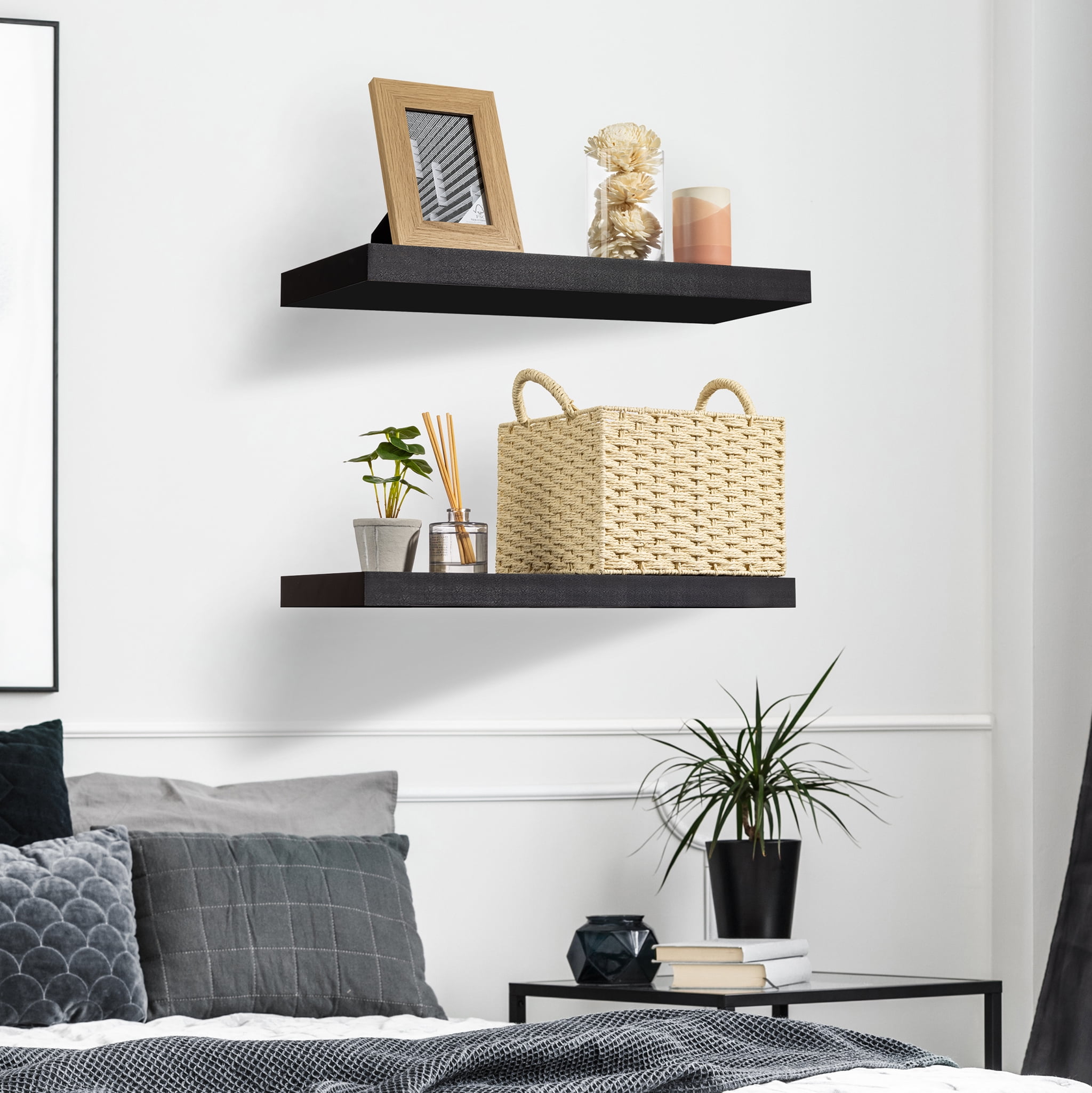 Sorbus 2 Pack Wood Floating Shelves Wall Hanging Length 24-inch, Black