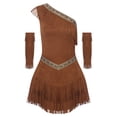 thumbnail image 6 of dPois Womens Ancient Greek Warrior Princess Costume Faux Suede Tassel Fringe Dress with Sleeves Brown XL, 6 of 7